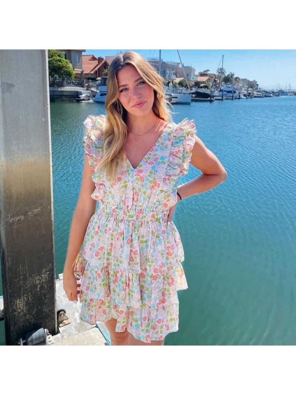 Love The Label Ines Ruffle Floral Tiered Mini Dress